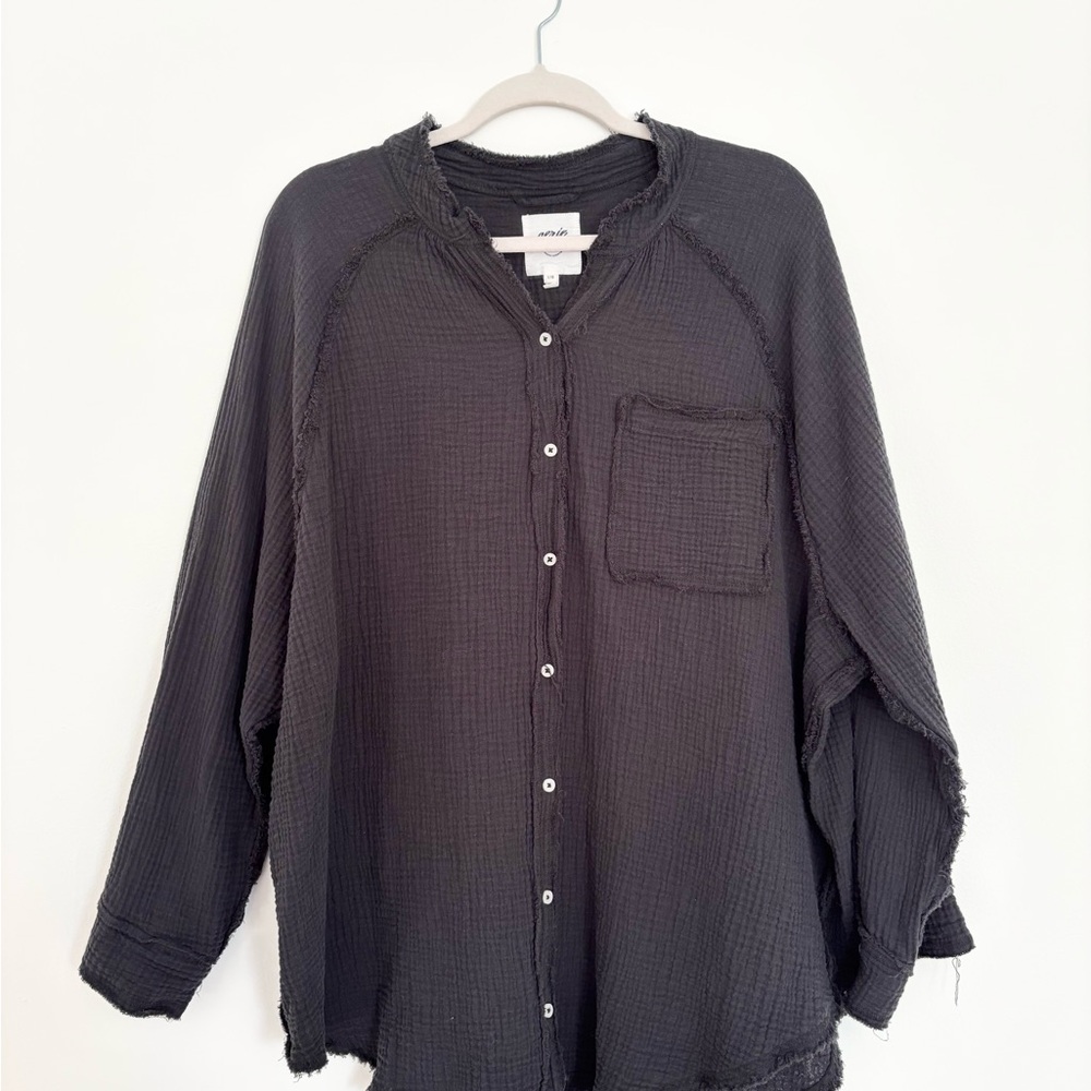Aerie Charcoal Casual Button-Down Shirt